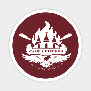 Camp Chippewa Wednesday Addams Inspired Eagle and Canoe Fan Logo in White Magnet